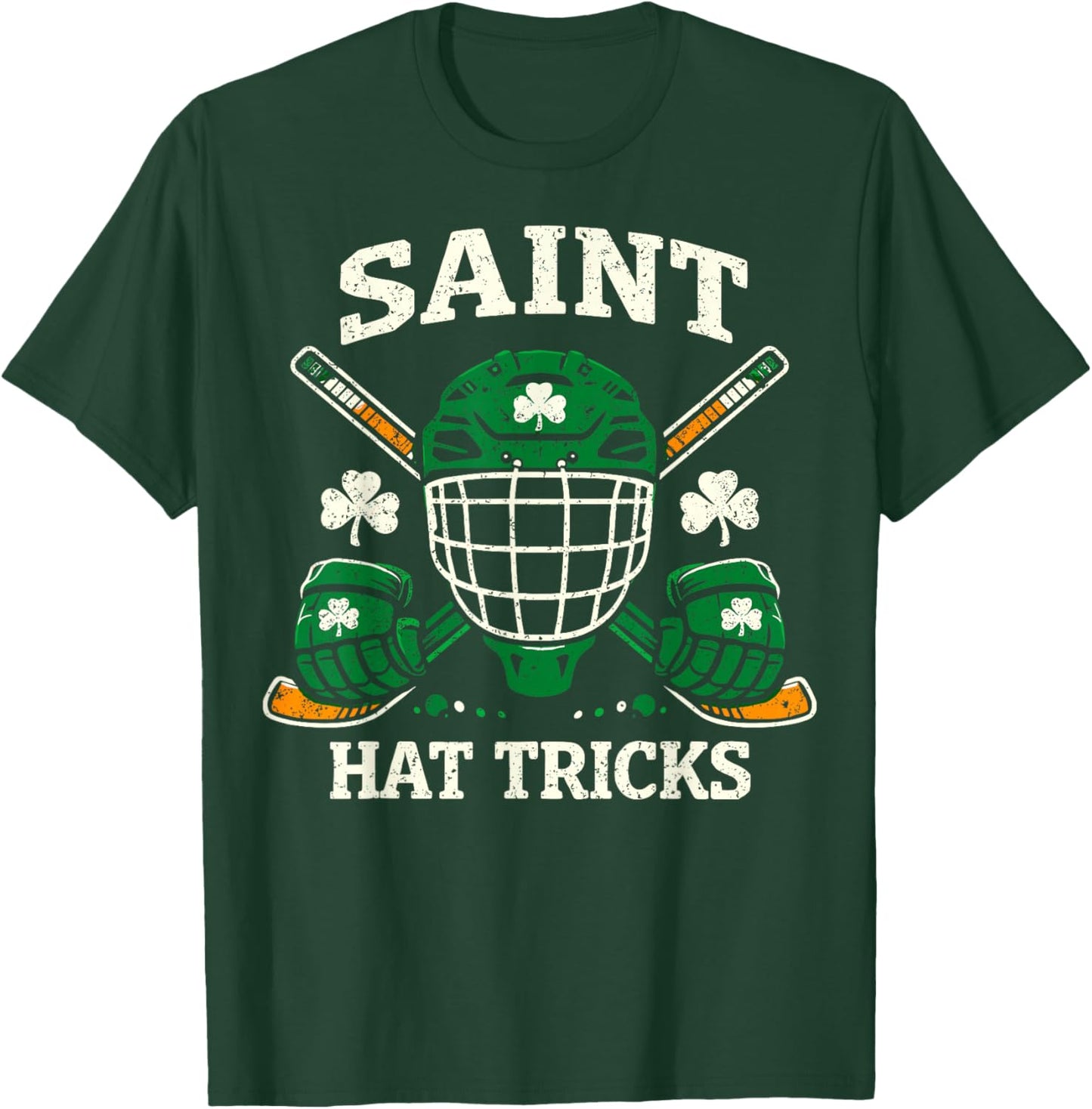 St.Patrick’s Day Ice Hockey Player Saint Hat Tricks Shamrock T-Shirt - T-Shirt | Forest