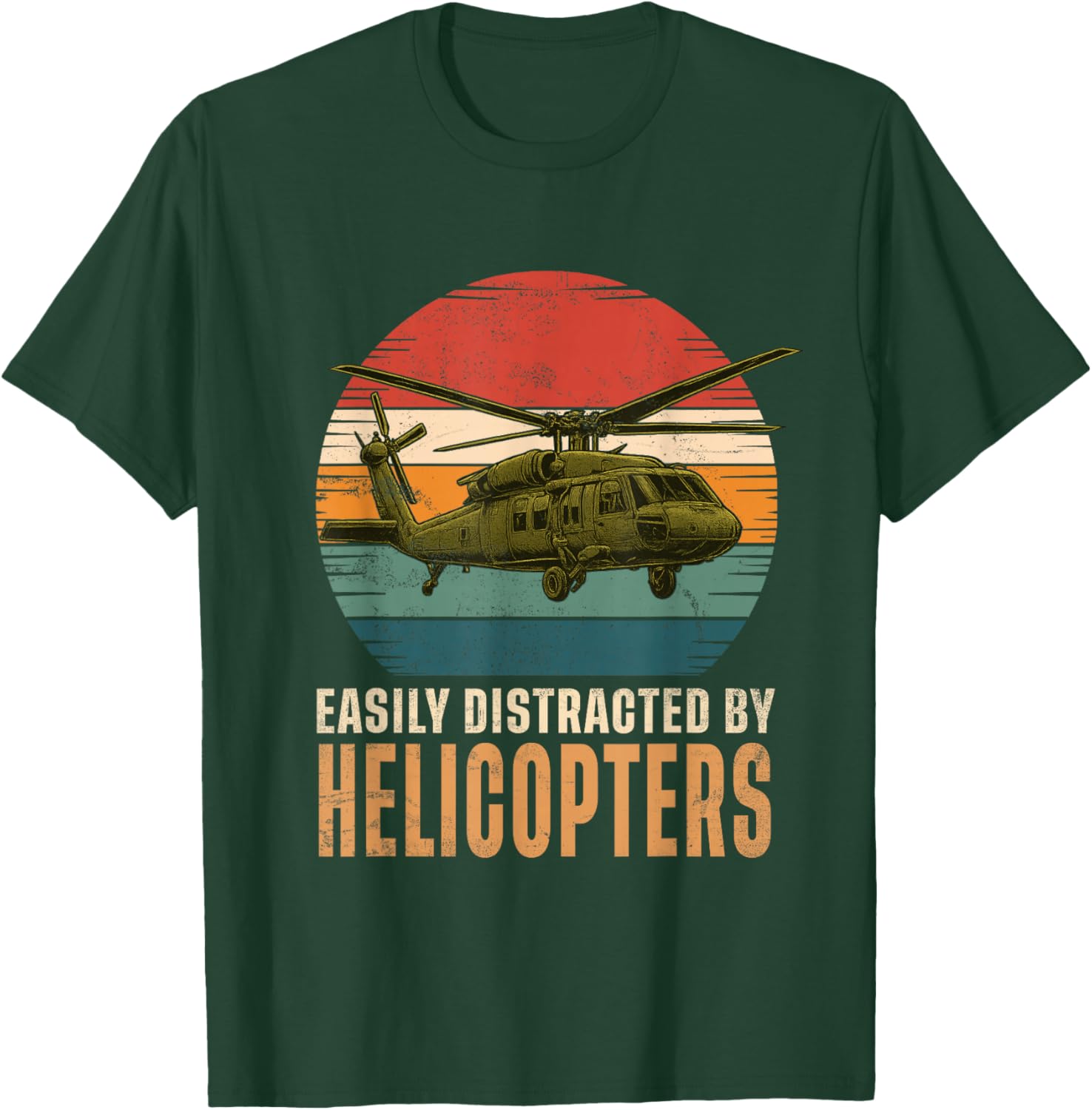 Funny Easily Distracted by Blackhawk Helicopter Retro Gift T-Shirt - T-Shirt | Forest