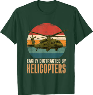 Funny Easily Distracted by Blackhawk Helicopter Retro Gift T-Shirt - T-Shirt | Forest