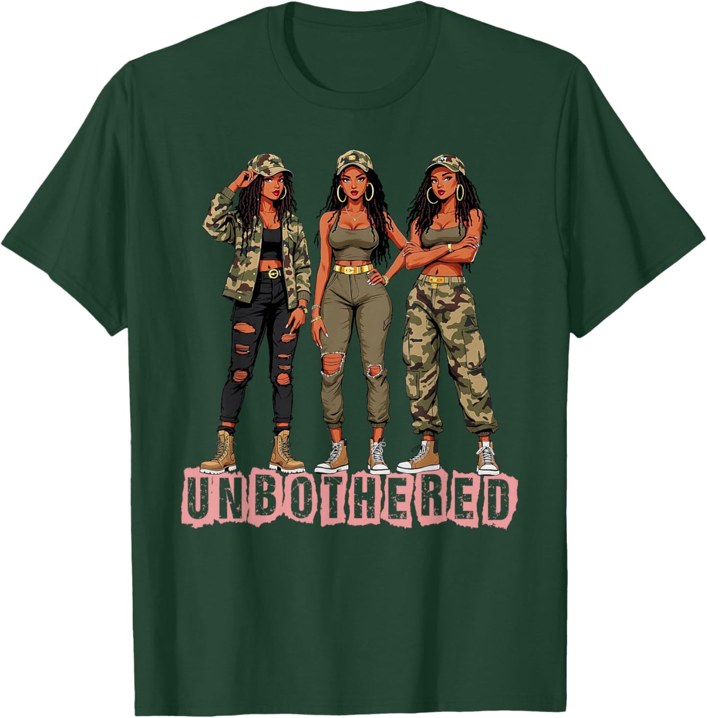 Melanin Unbothered Black Woman Locs Camo Black History Month T-Shirt - T-Shirt | Forest