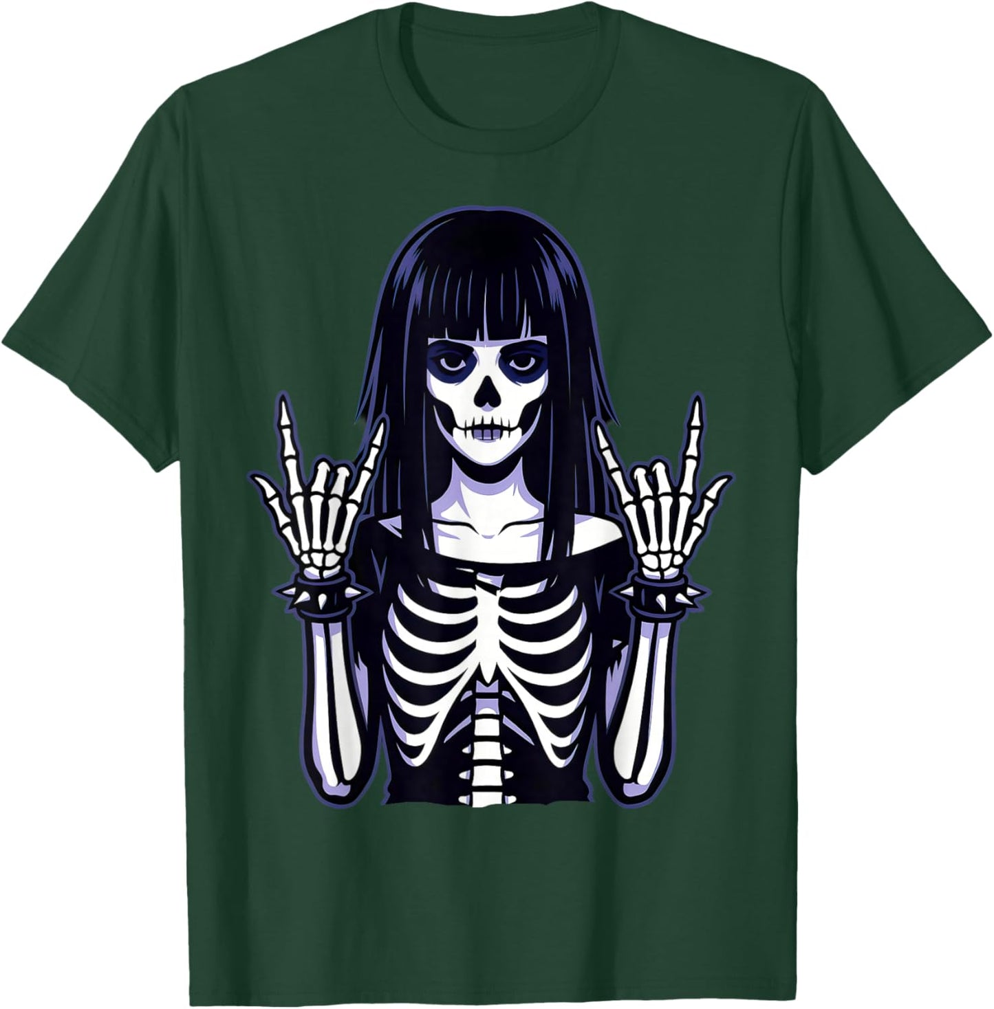 Skeleton Goth Girl Metalhead Rock Hand Sign, Emo Gothic Art T-Shirt - T-Shirt | Forest