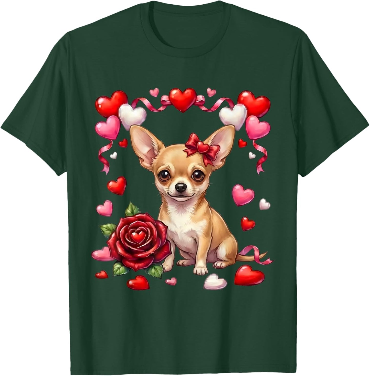 Cute Kawaii Chihuahua Dog Heart Coquette Bow Valentines Day T-Shirt - T-Shirt | Forest