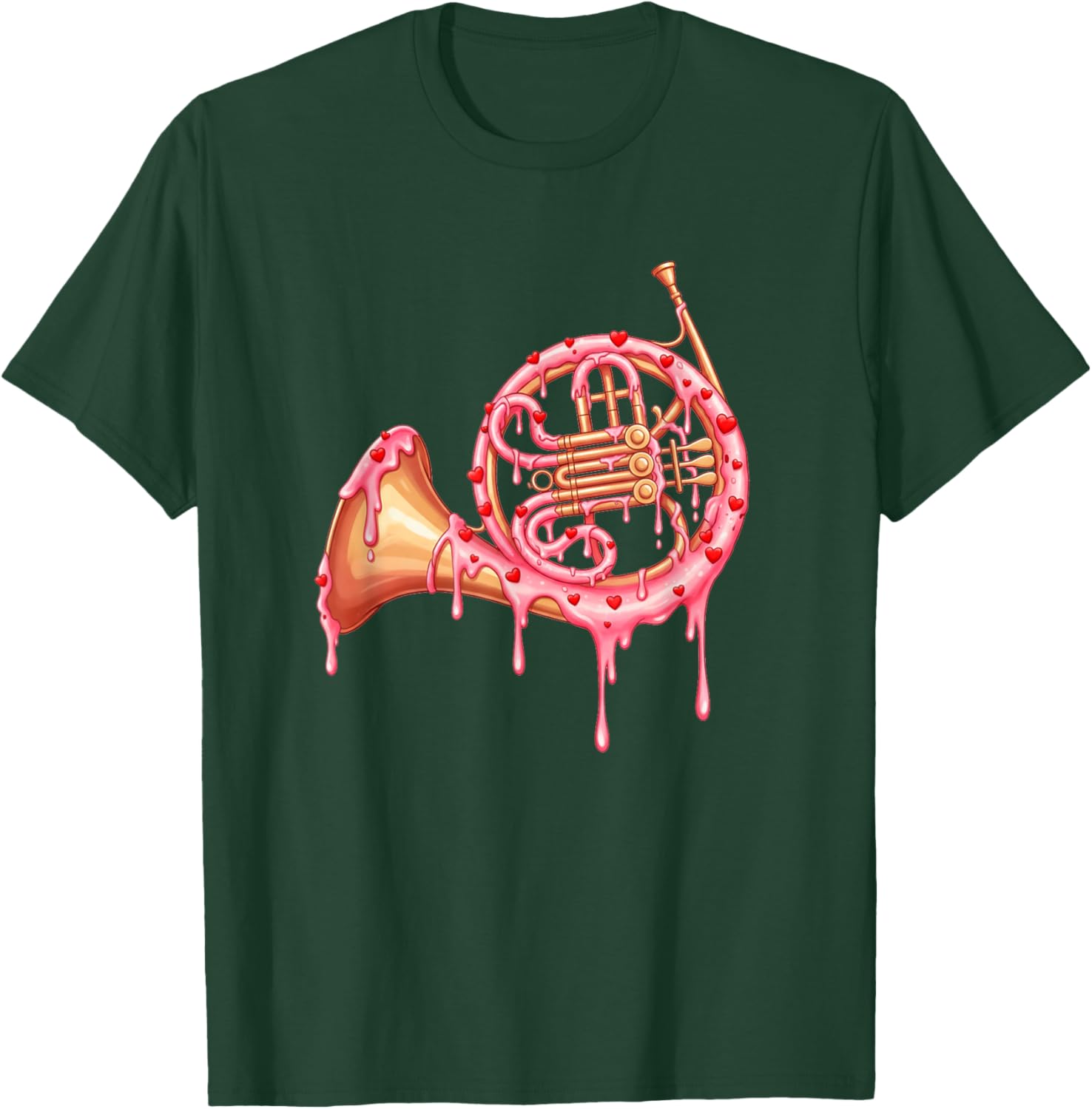 French Horn Valentines Day Ice Cream Drip Heart Girls Kids T-Shirt - T-Shirt | Forest