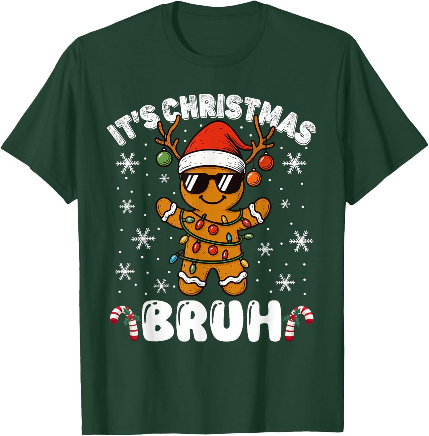 It's Christmas Bruh Meme Funny Gingerbread Xmas Teens Boys T-Shirt - T-Shirt | Forest