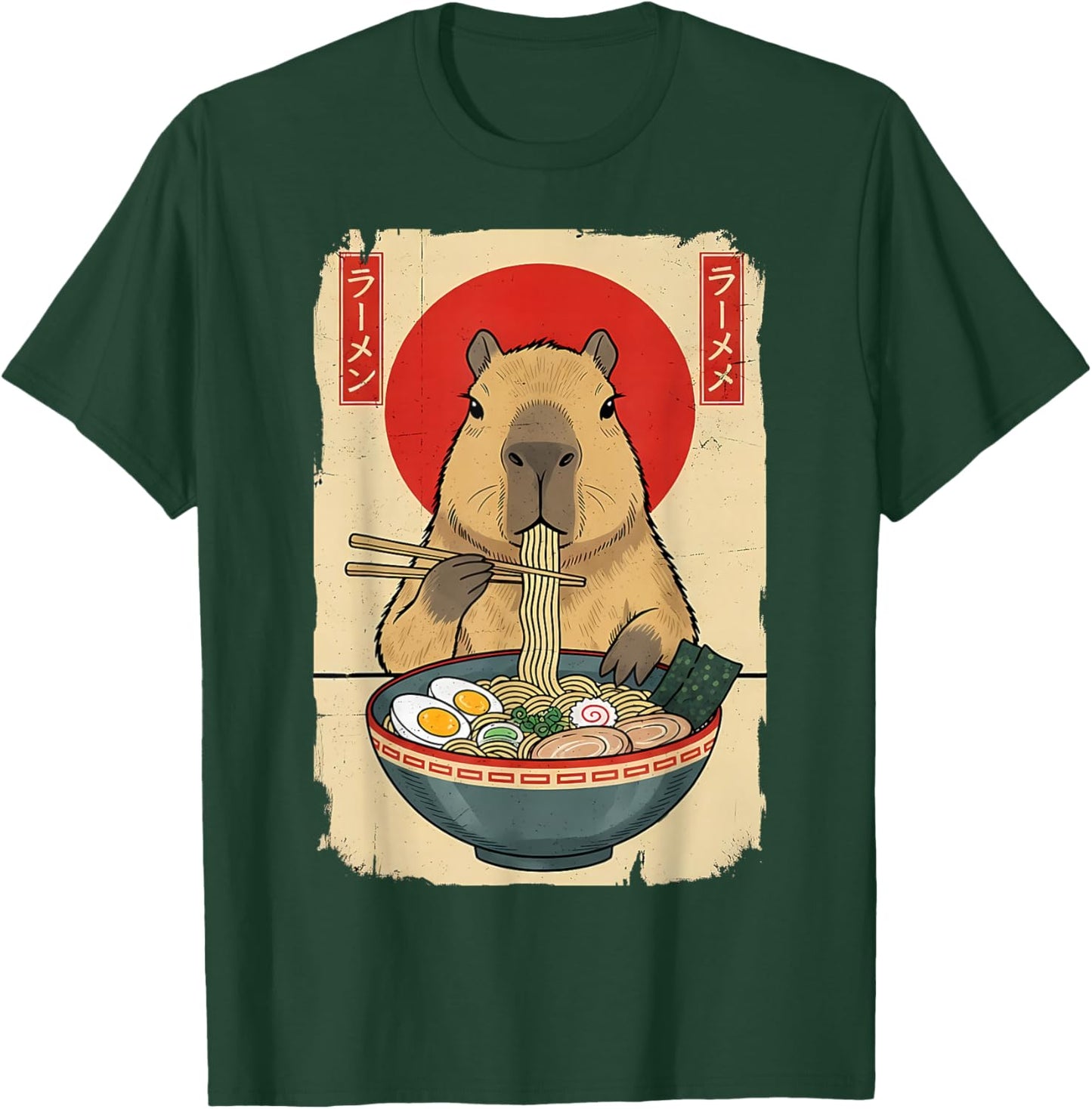 Capybara Eating Ramen Noodles Funny Vintage Japanese Anime T-Shirt - T-Shirt | Forest