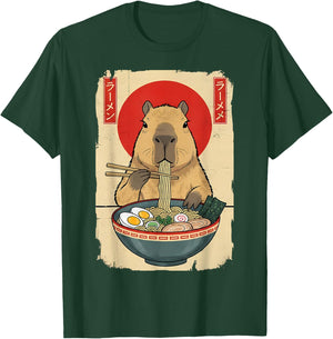 Capybara Eating Ramen Noodles Funny Vintage Japanese Anime T-Shirt - T-Shirt | Forest