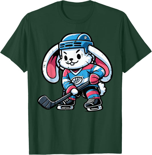 Easter Bunny Ice Hockey Player Cute Rabbit Boys Kids Men T-Shirt - T-Shirt | Forest