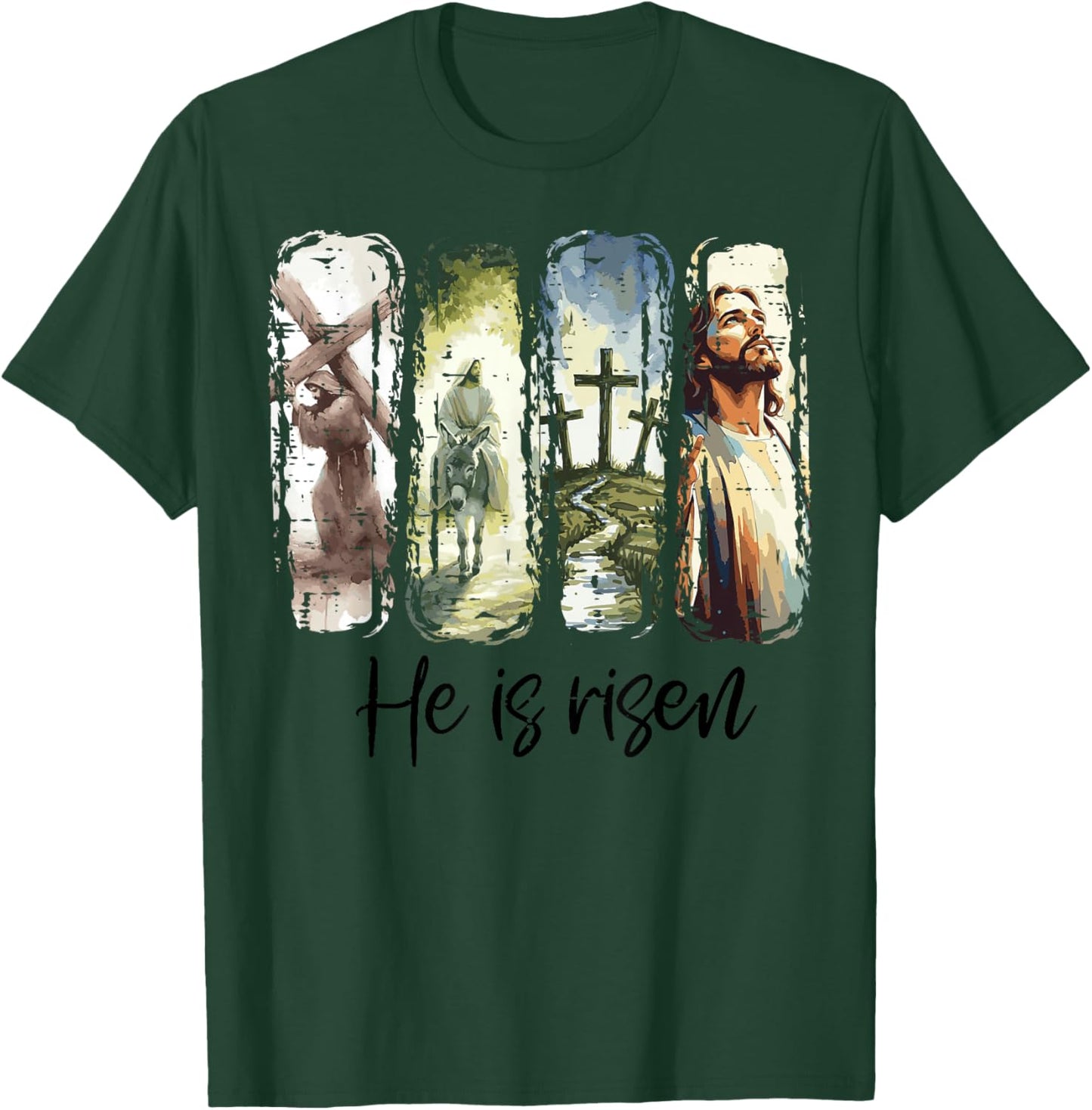 Easter Jesus He is Risen 4 Scenes Christian Men Women Kids T-Shirt - T-Shirt | Forest