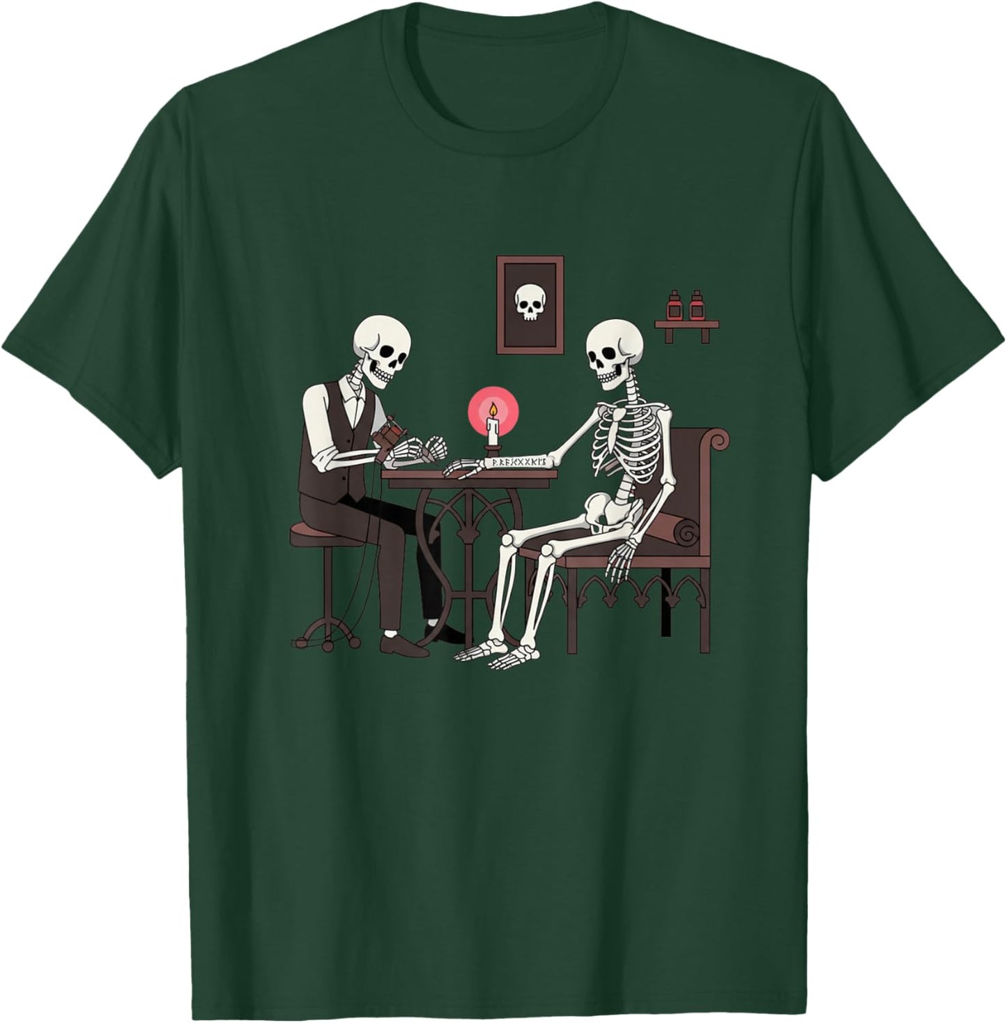 Skeleton Tattoo Artist Giving Ink to Another Skeleton Funny T-Shirt - T-Shirt | Forest
