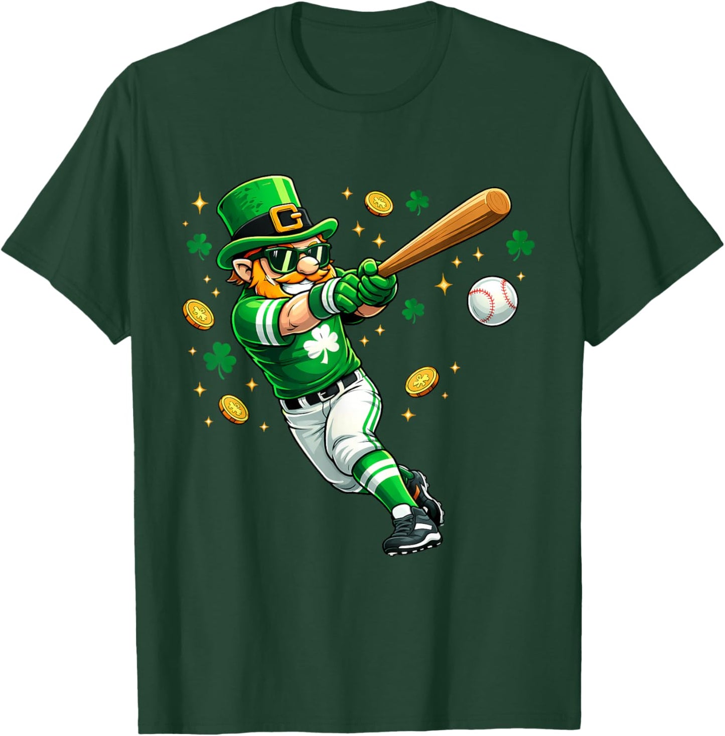 Leprechaun Play Baseball Funny St Patrick's Day Men Kid Boys T-Shirt - T-Shirt | Forest