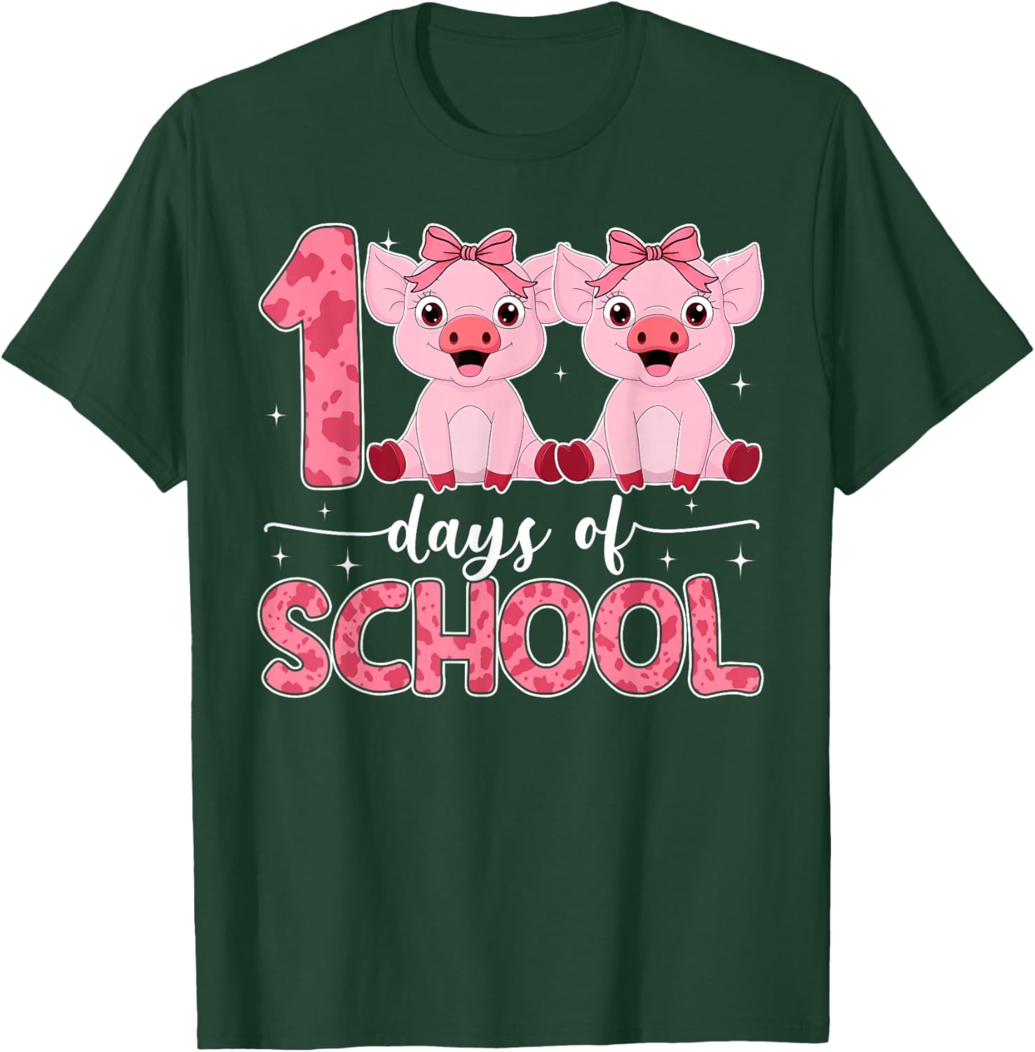 100 Days of School Pigs 100 Days Smarter Students Girls Kids T-Shirt - T-Shirt | Forest