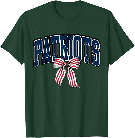 Vintage Patriot Bow School Spirit Men Women Kids T-Shirt - T-Shirt | Forest