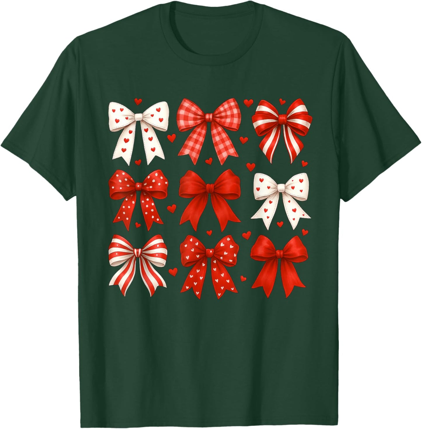 Cute Coquette Bow Heart Funny Valentines Day Women Girls T-Shirt - T-Shirt | Forest