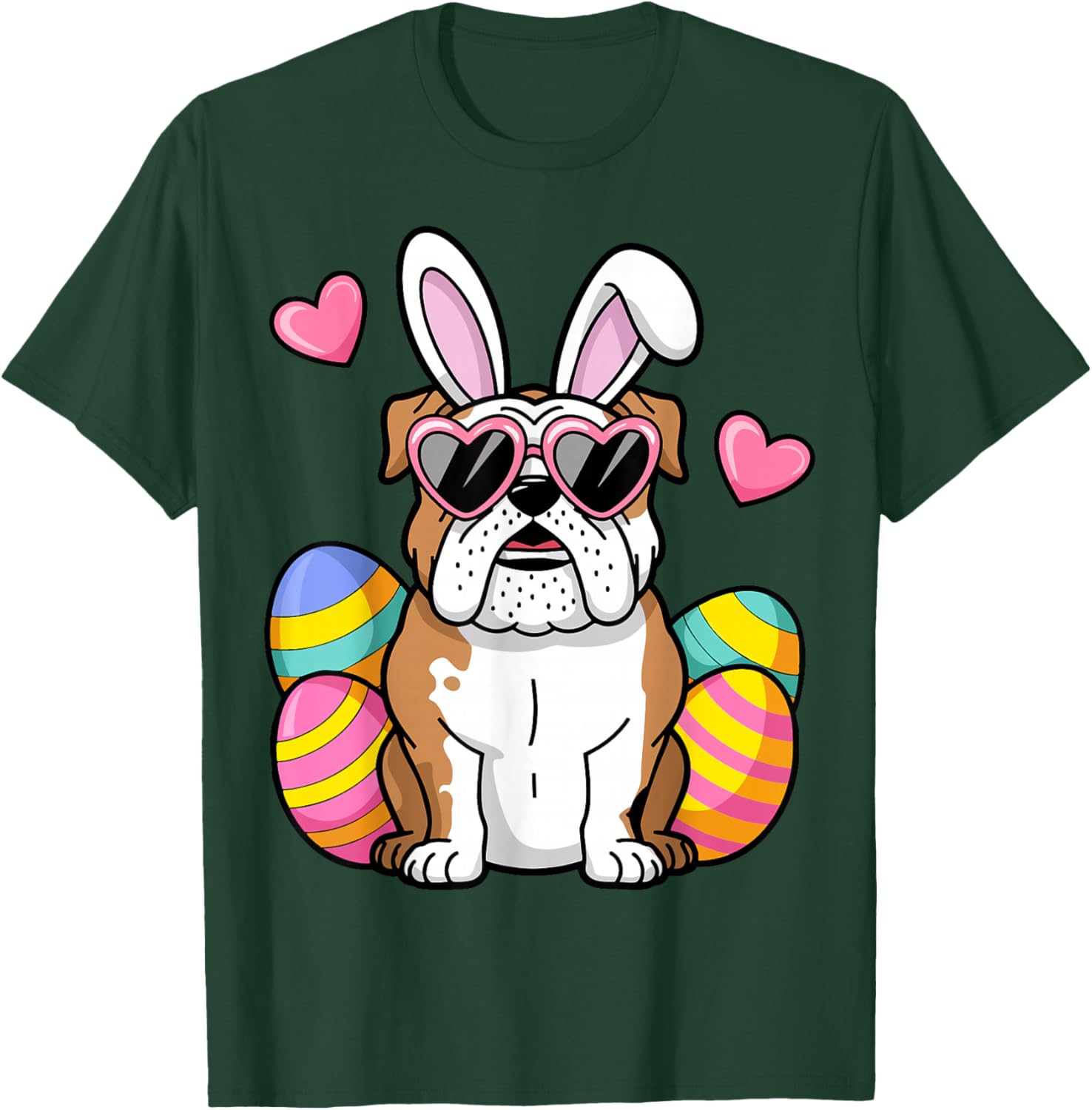 English Bulldog Dog Easter Day Ears Bunny Girls Kids Toddler T-Shirt - T-Shirt | Forest