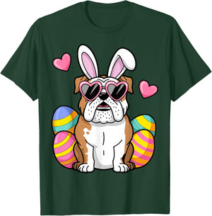 English Bulldog Dog Easter Day Ears Bunny Girls Kids Toddler T-Shirt - T-Shirt | Forest
