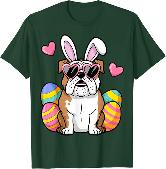 English Bulldog Dog Easter Day Ears Bunny Girls Kids Toddler T-Shirt - T-Shirt | Forest