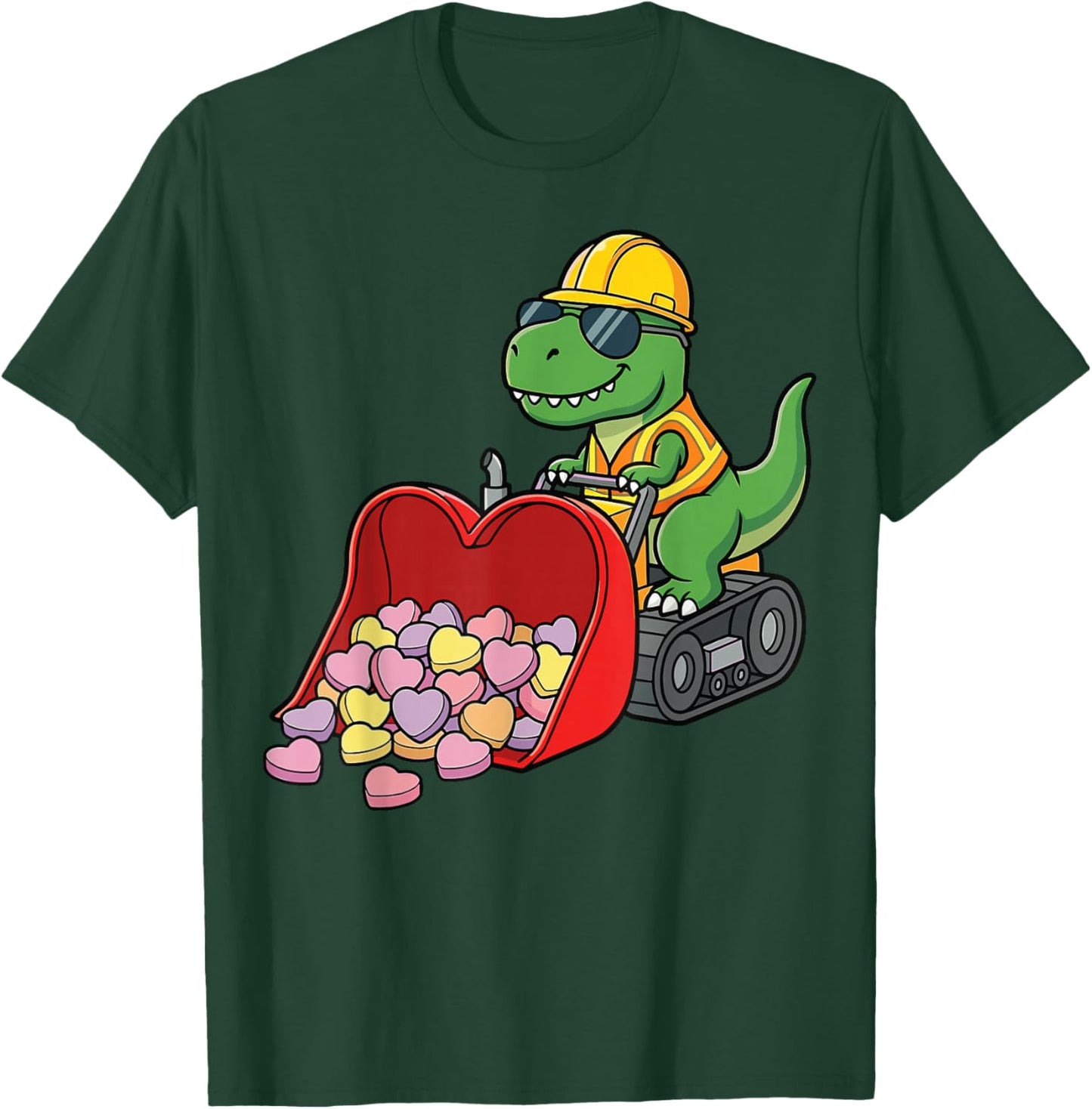 Valentines Day Dinosaur Construction T-Rex Hearts T-Shirt - T-Shirt | Forest