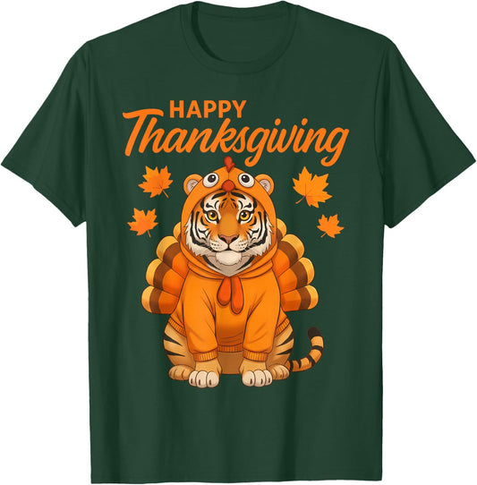 Happy Thanksgiving Tiger Women Boys Girls Kids Outfit Gifts T-Shirt - T-Shirt | Forest
