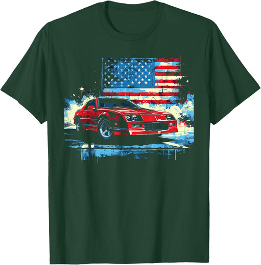 1985-1990 Muscle Car IROC, IROC Z28 USA Flag Patriotic T-Shirt - T-Shirt | Forest
