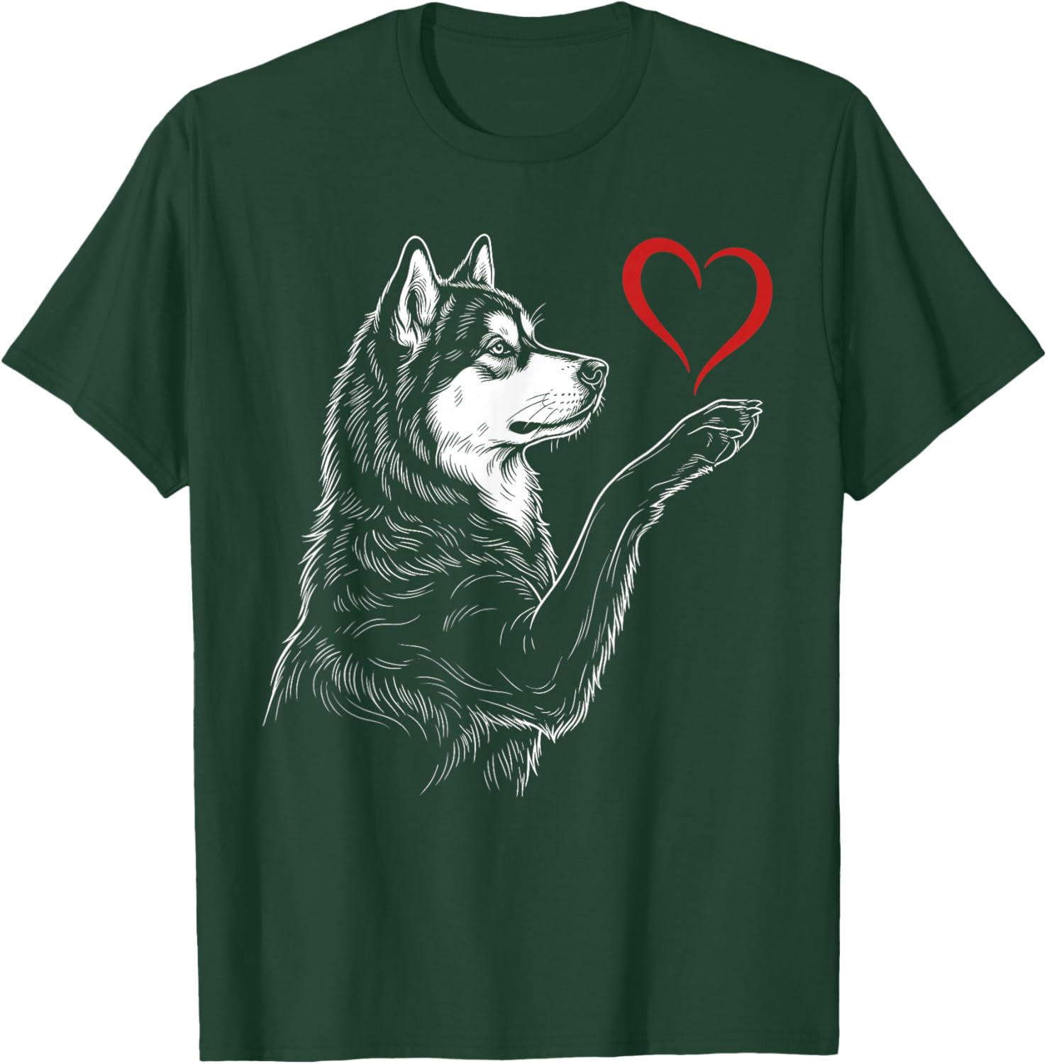 Alaskan Malamute Lover Dog Art Holding Heart Valentines T-Shirt - T-Shirt | Forest