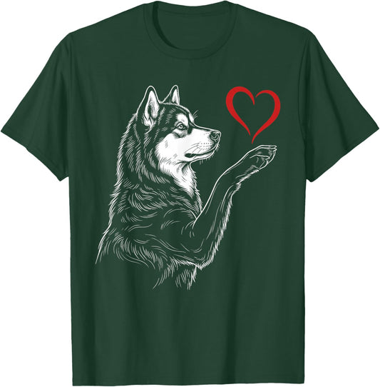 Alaskan Malamute Lover Dog Art Holding Heart Valentines T-Shirt - T-Shirt | Forest