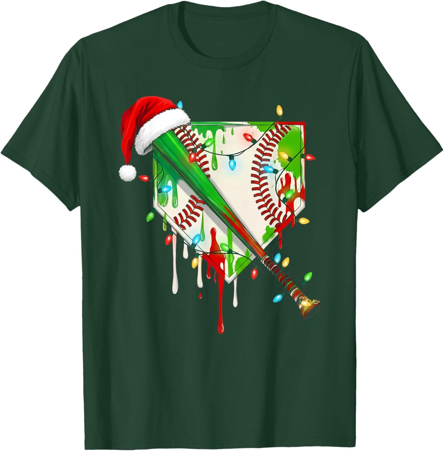 Santa Sports Ice Baseball Christmas Xmas Pajama Kid Men Boys T-Shirt - T-Shirt | Forest