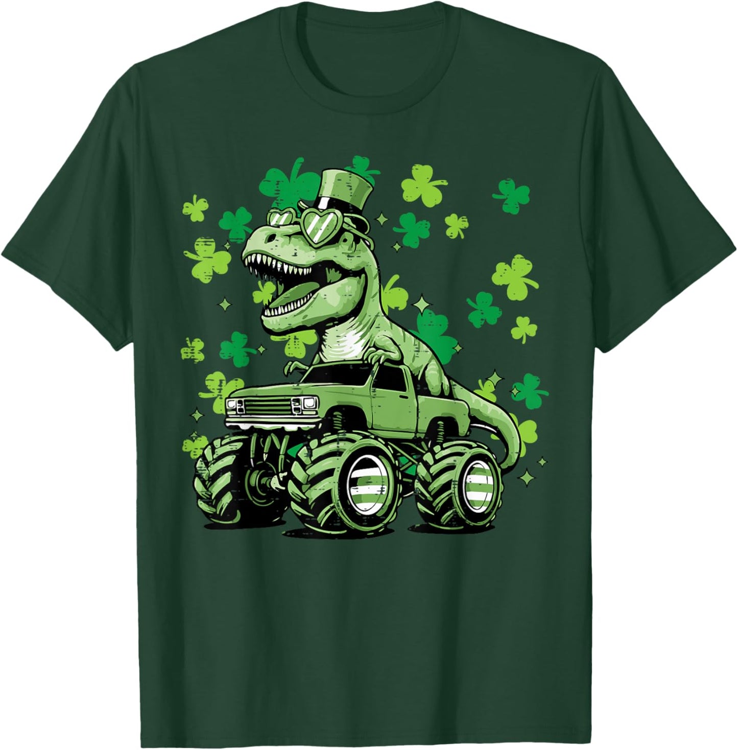 St Patricks Day Truck Dino Trex Irish Toddler Boy Kids Youth T-Shirt - T-Shirt | Forest