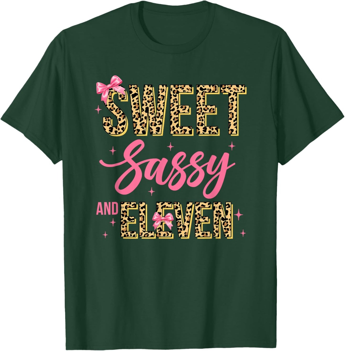 11Th Birthday Girl Pink Bow Leopard Sweet Sassy and Eleven T-Shirt - T-Shirt | Forest