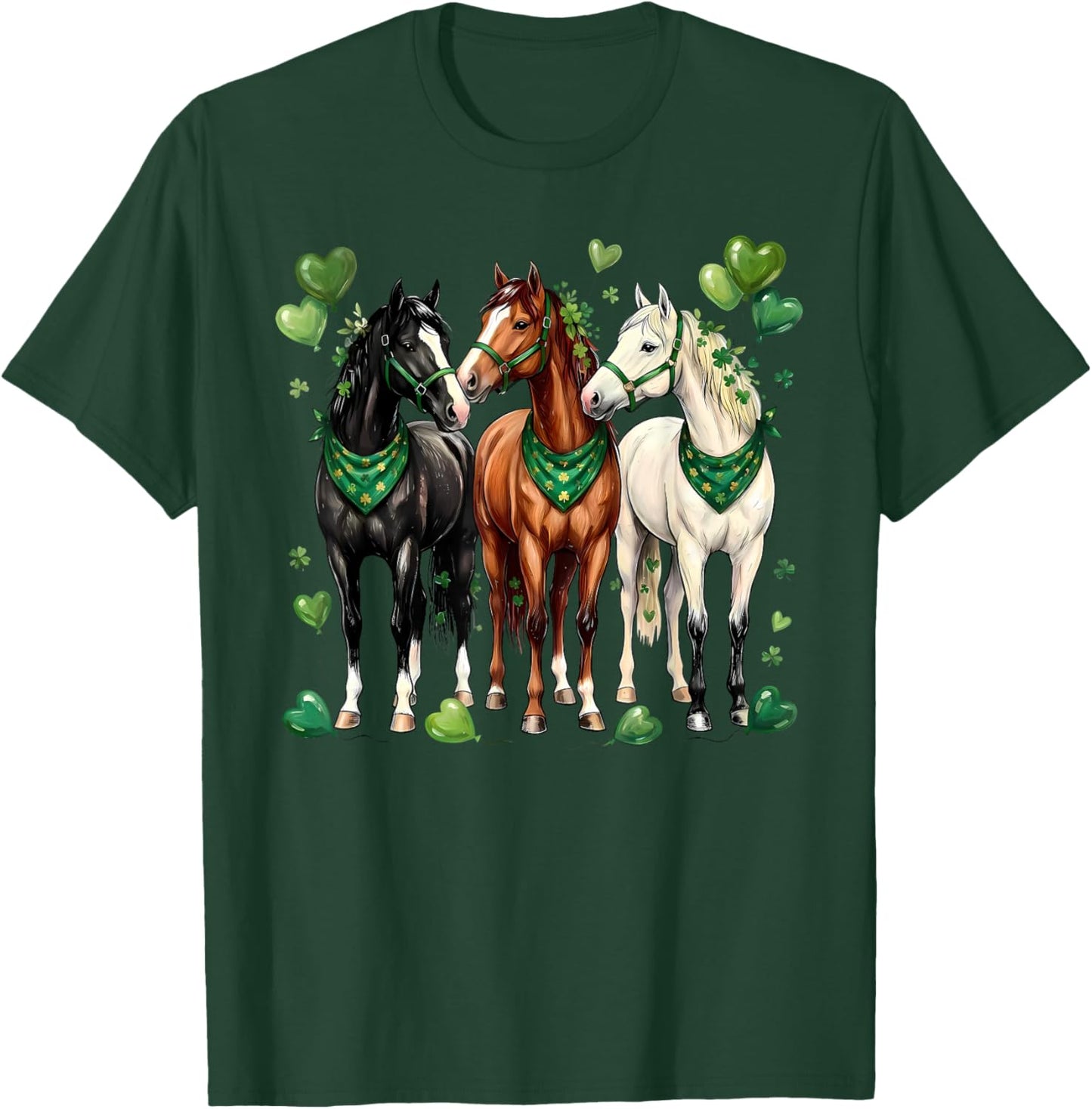 St. Patrick’s Day Equestrian Three Horses with Shamrocks T-Shirt - T-Shirt | Forest