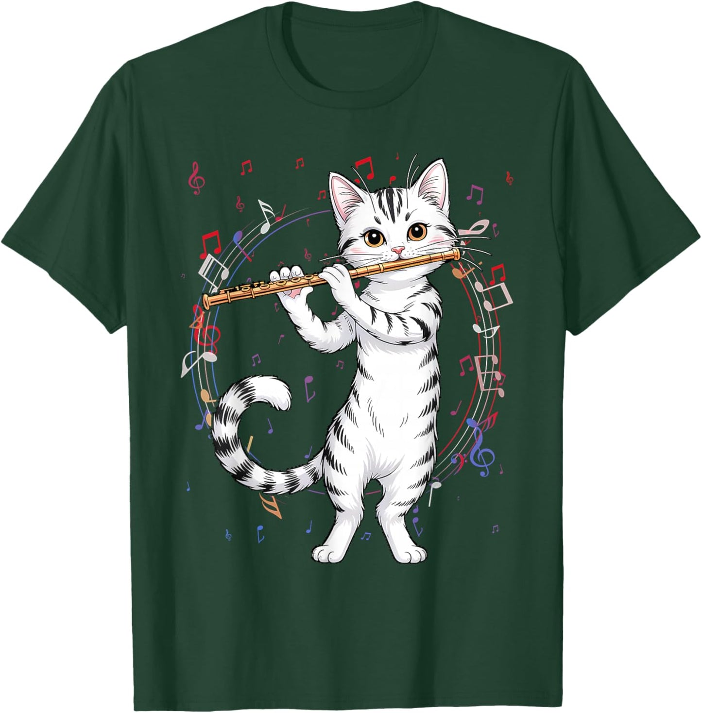 Funny Cat Wearing Sunglasses Playing Flute T-Shirt - T-Shirt | Forest