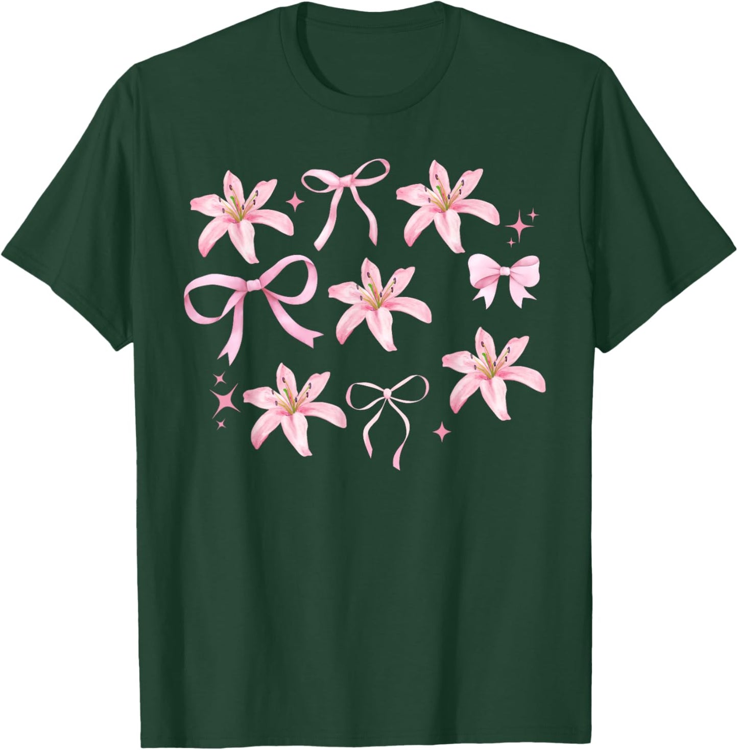 Pink Coquette Bow Lily Flower Botanical Garden Plant Lover T-Shirt - T-Shirt | Forest