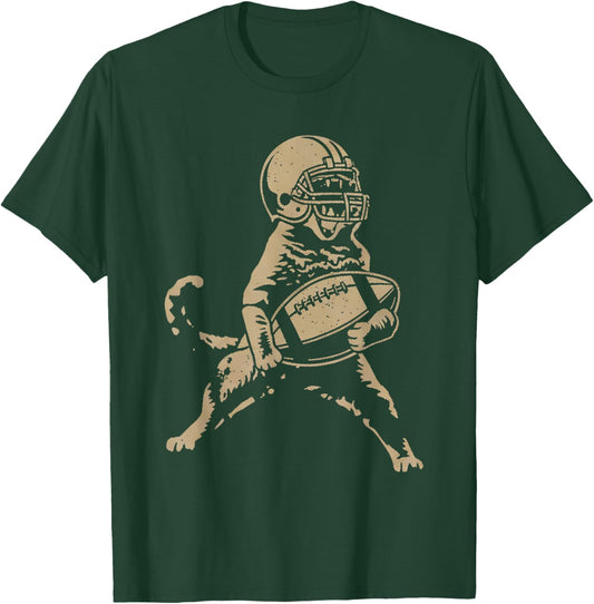 Cat Playing American Football T-Shirt - T-Shirt | Forest