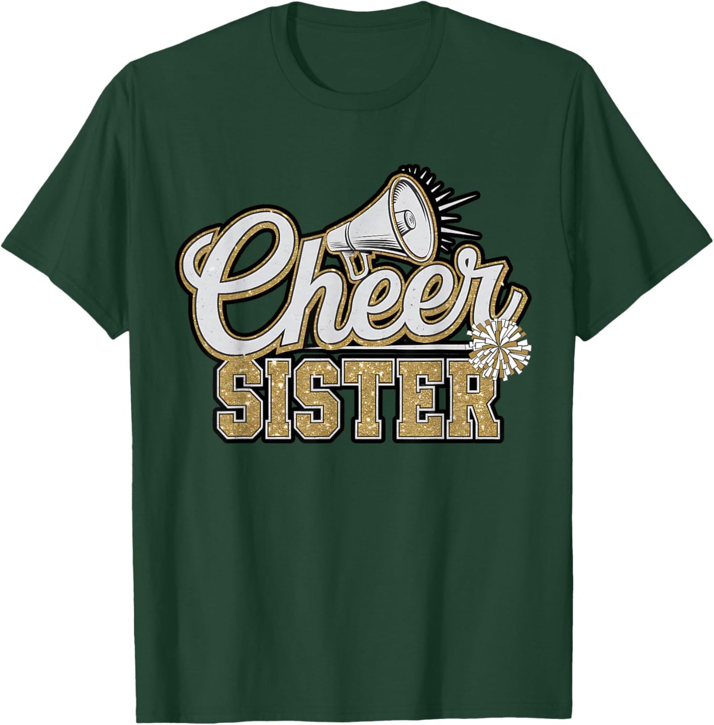 Cute Cheer Sister Black Gold Pom Cheerleader Cheerleading T-Shirt - T-Shirt | Forest