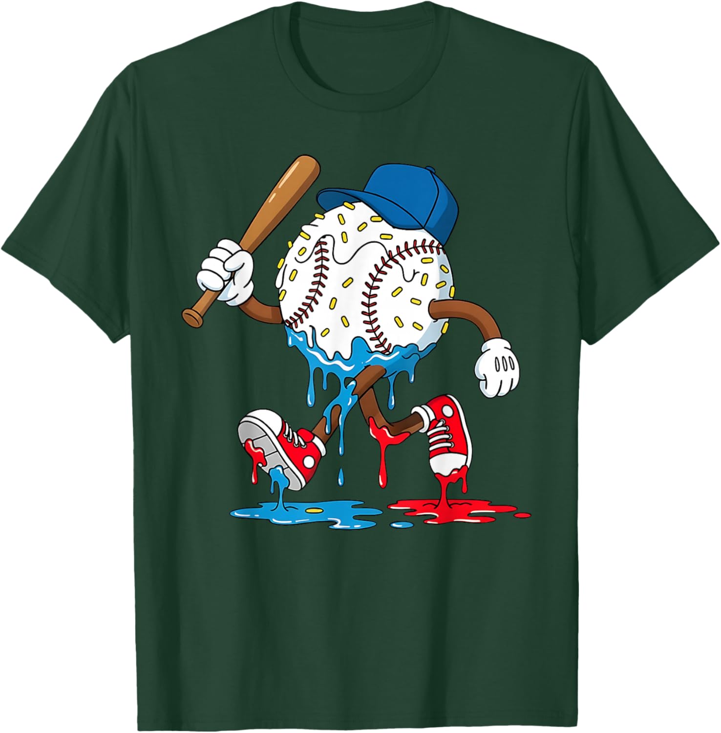 Ice Cream Drip Baseball Spots Baseball Lifestyle Boys Girls T-Shirt - T-Shirt | Forest
