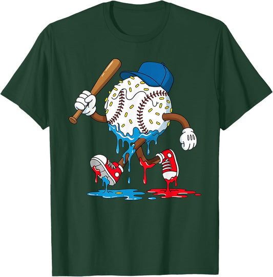Ice Cream Drip Baseball Spots Baseball Lifestyle Boys Girls T-Shirt - T-Shirt | Forest