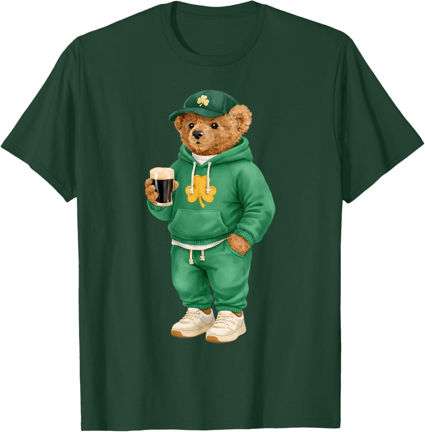 Cool Funny Teddy Bear Feeling Lucky Drinking St Patricks Day T-Shirt - T-Shirt | Forest