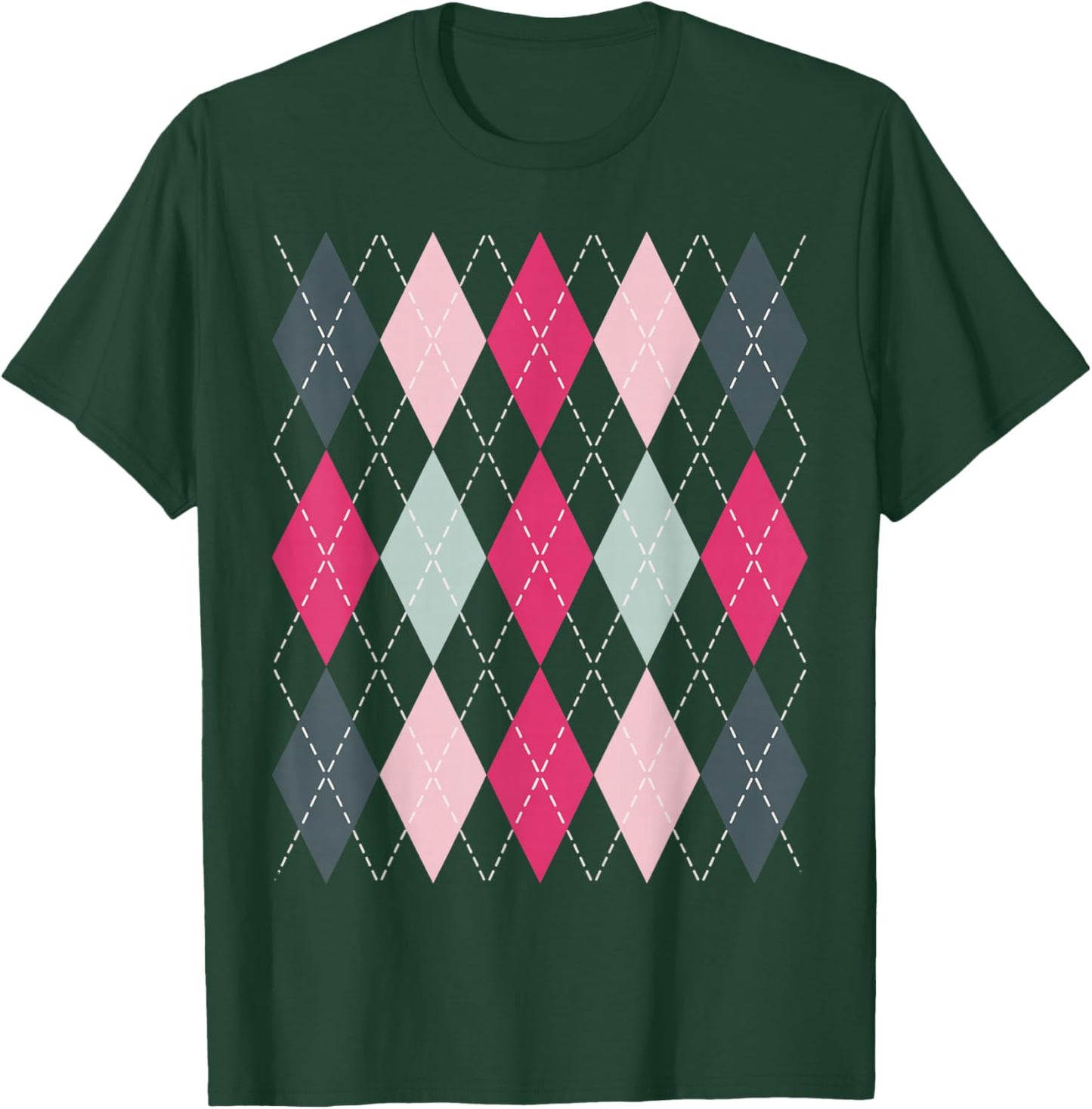 Preppy Plaid Argyle Stylish & Fun Faux Sweater Design T-Shirt - T-Shirt | Forest