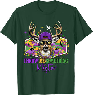 Throw Me Something Mister Mardi Gras Deer Beads Fleur De Lis T-Shirt - T-Shirt | Forest