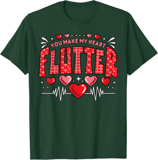 Valentine Cardiac Nurse You Make My Heart Flutter Nursing T-Shirt - T-Shirt | Forest