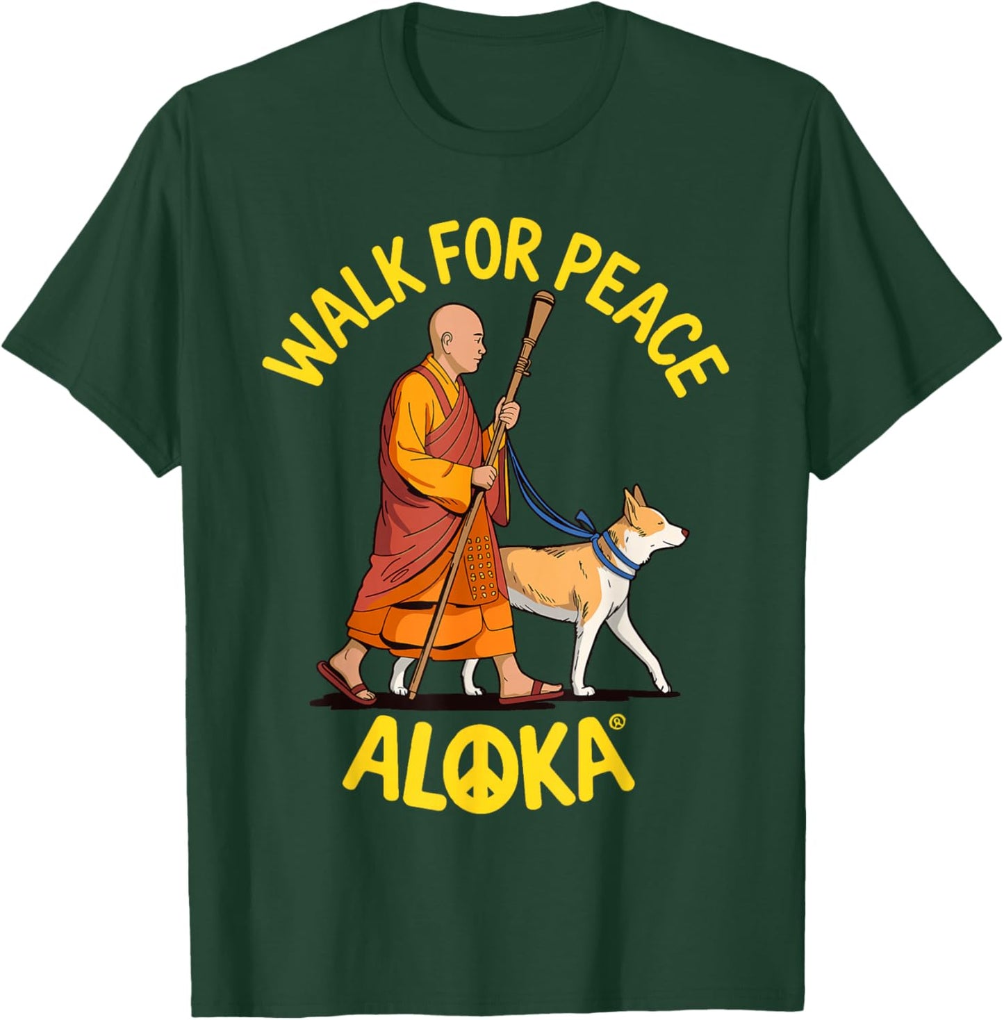 Walk for Peace Monks with Aloka Dog T-Shirt - T-Shirt | Forest