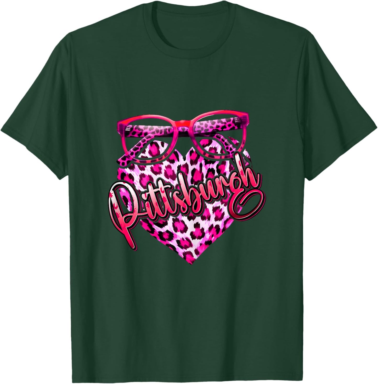 Pittsburgh Leopard Heart Pink Sunglasses Cool Stylish Women T-Shirt - T-Shirt | Forest