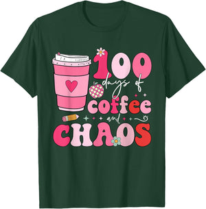 100 Days of Coffee and Chaos 100th Day of School Teacher Kid T-Shirt - T-Shirt | Forest