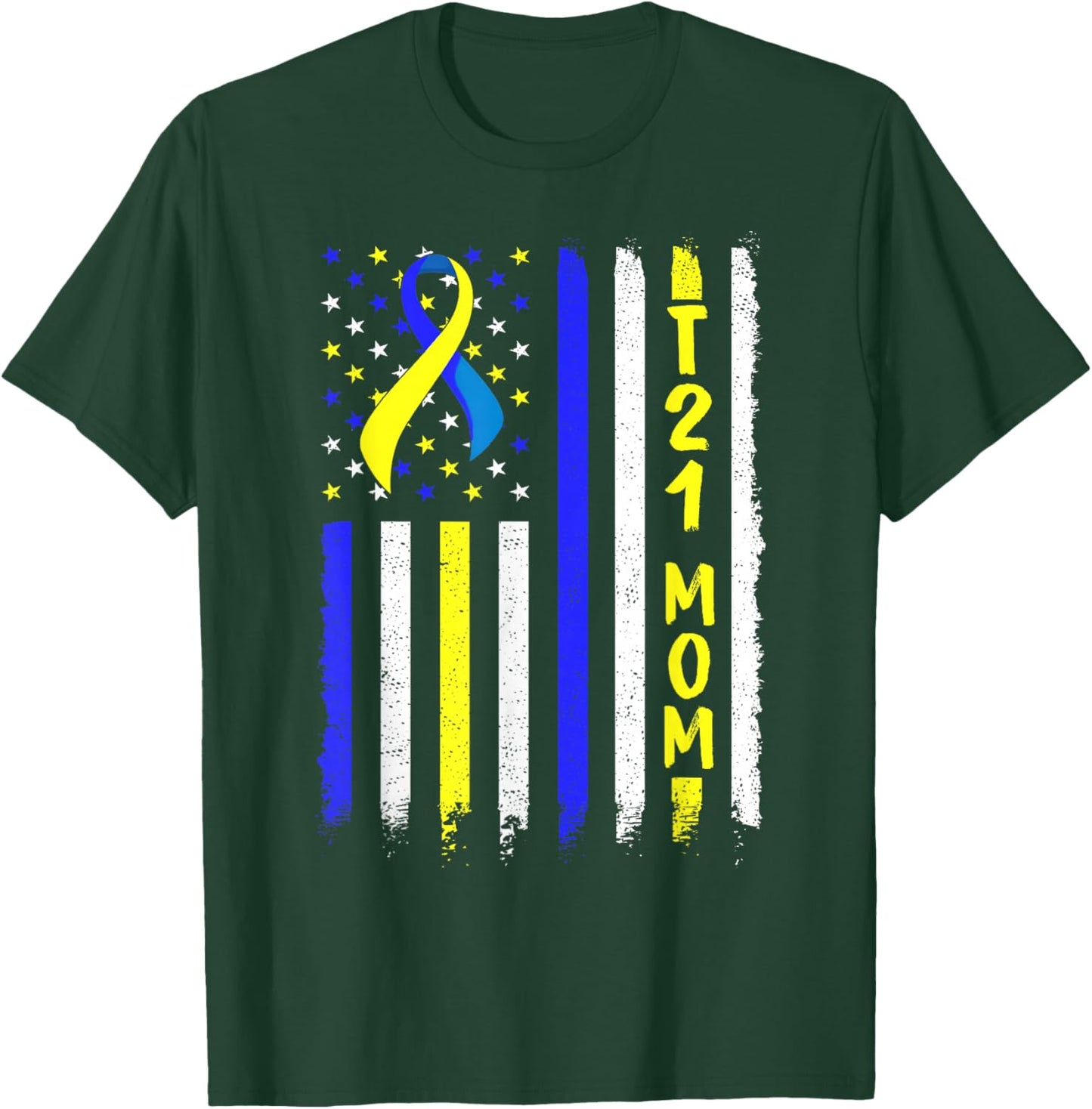 Down Syndrome Awareness T21 Mom USA American Flag Women T-Shirt - T-Shirt | Forest
