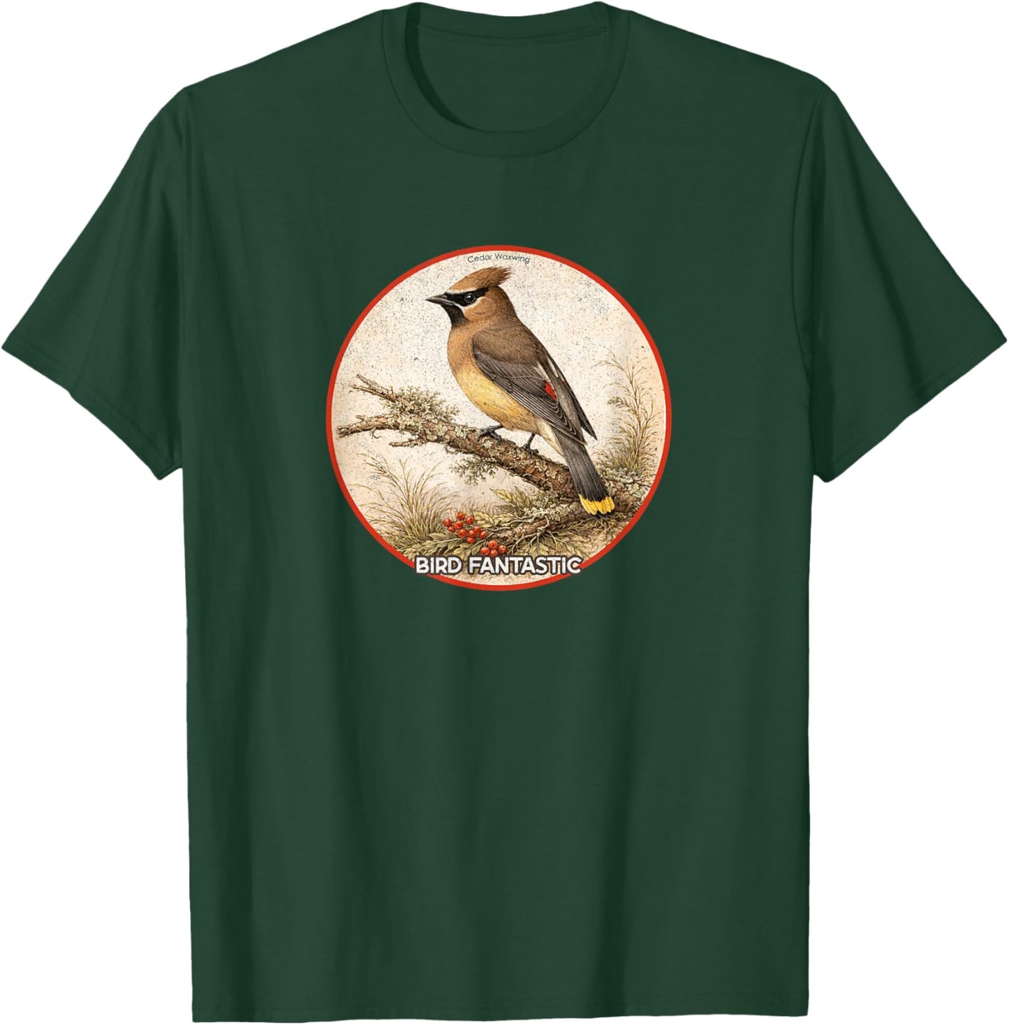 Colorful Retro Cedar Waxwing Bird Design T-Shirt - T-Shirt | Forest