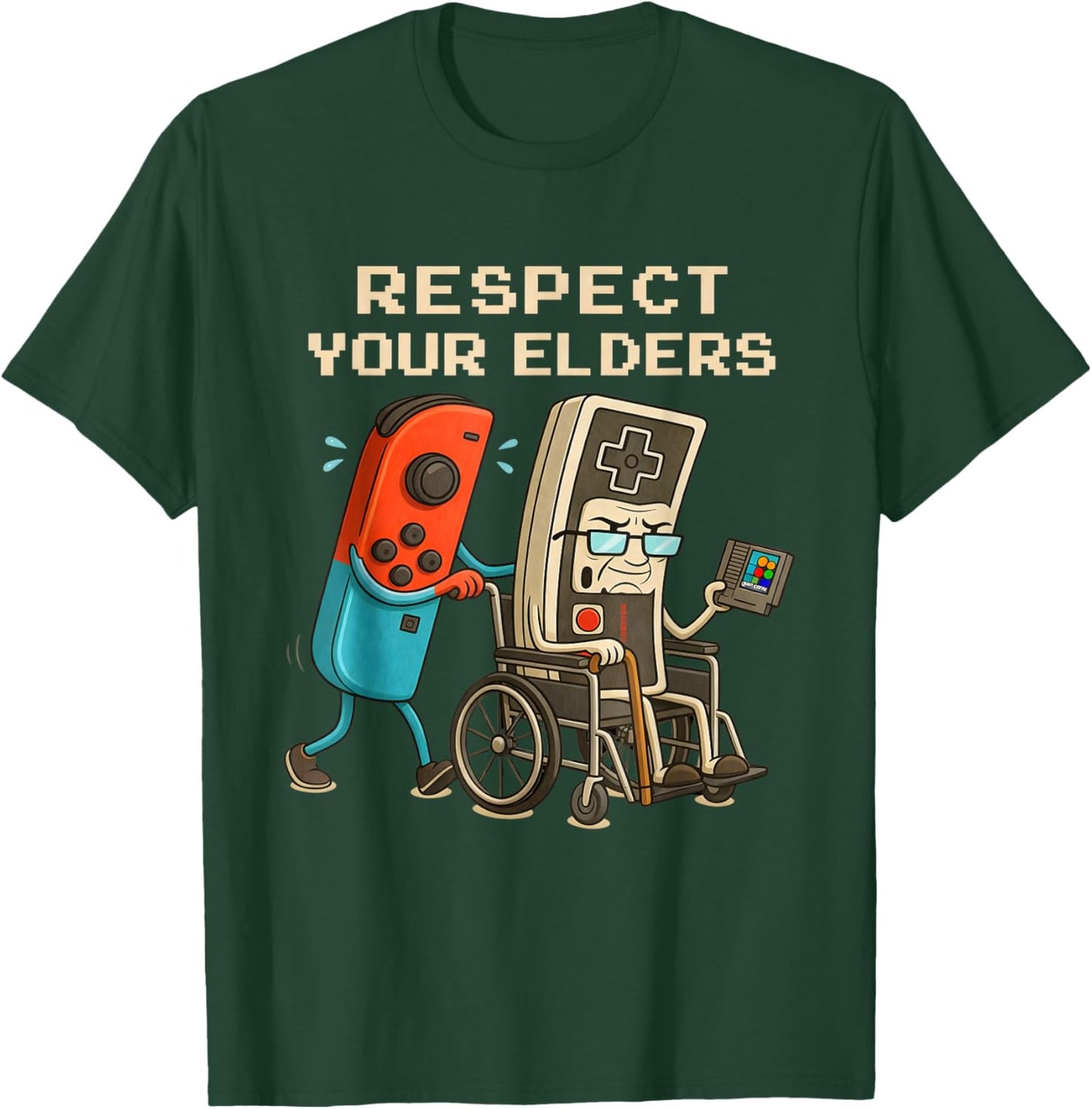 Respect Your Elders Retro Gaming Funny Gamer Controller T-Shirt - T-Shirt | Forest