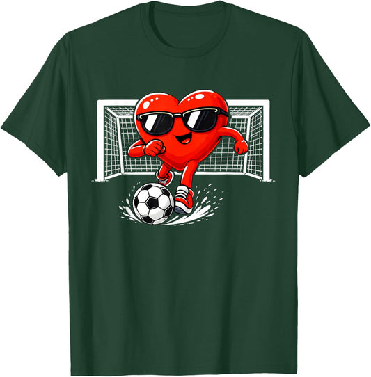 Valentine Soccer Heart Sport Valentines Day Men Boys Kids T-Shirt - T-Shirt | Forest