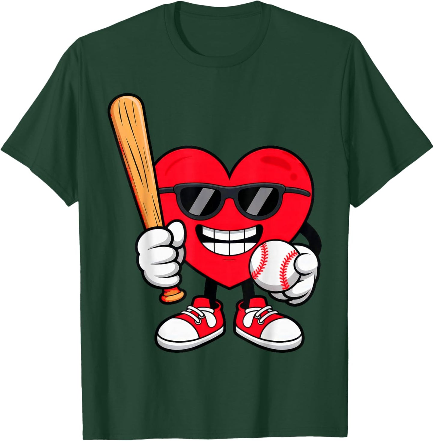 Heart Playing Baseball Valentines Day T-Shirt - T-Shirt | Forest