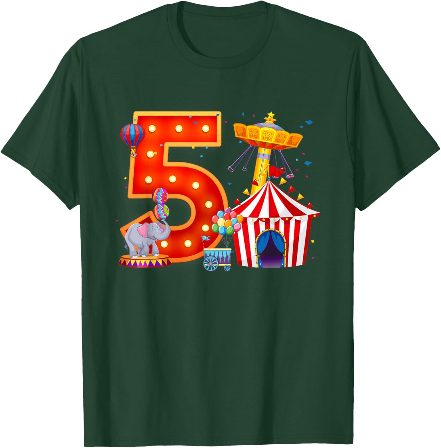 5 Year Old Birthday Kid 5th Birthday Carnival Circus Party T-Shirt - T-Shirt | Forest