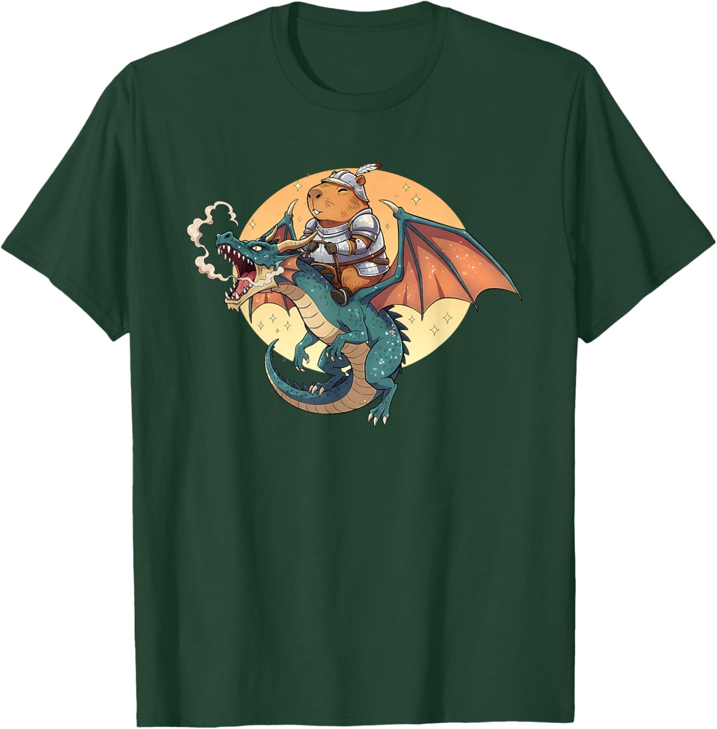 Capybara Knight Riding Dragon Medieval Ren Faire Graphic T-Shirt - T-Shirt | Forest