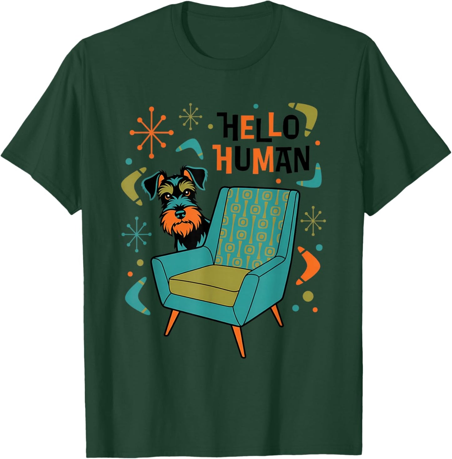 Schnauzer Peeking Mid Century Modern Dog Retro 50s Art T-Shirt - T-Shirt | Forest